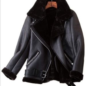 Women's Faux Shearing Moto Leather Jacket